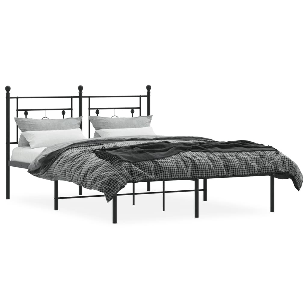 Metal Bed Frame with Headboard Black 140x190 cm
