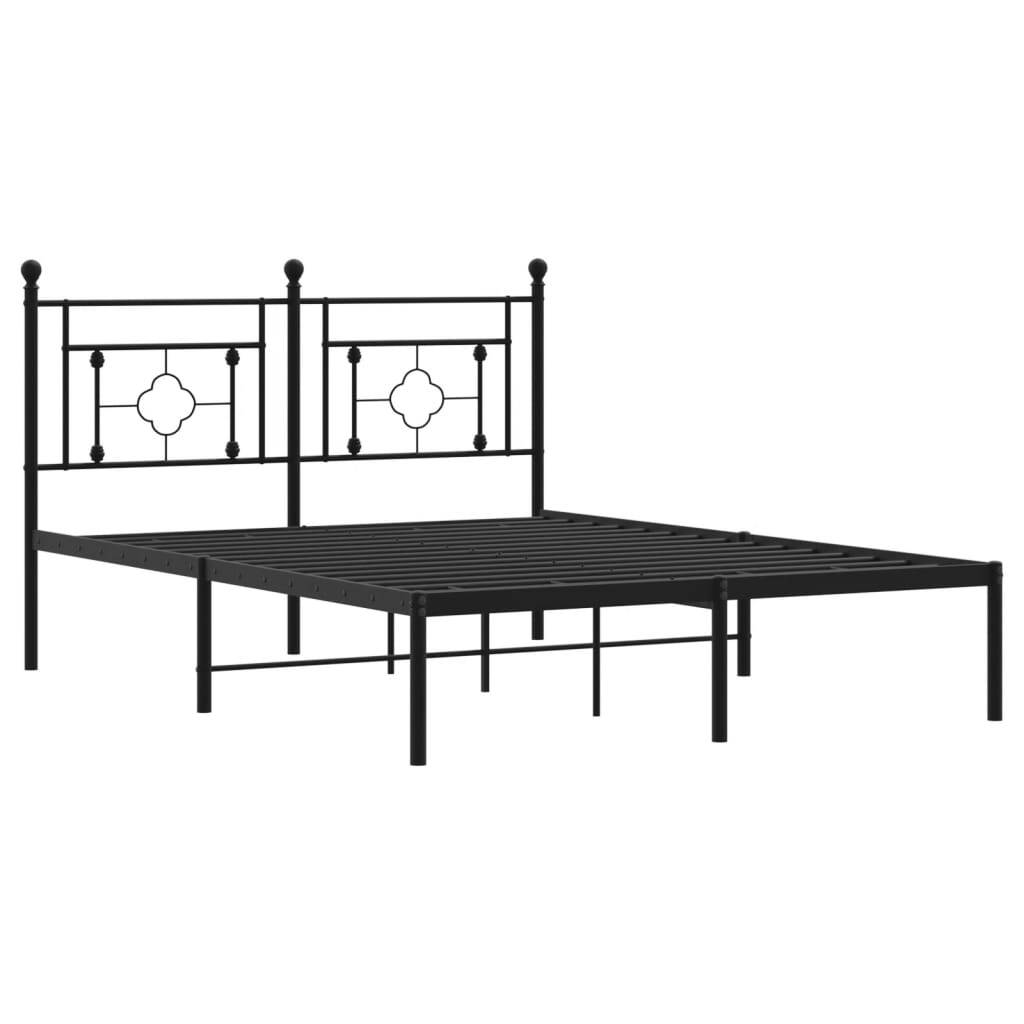 Metal Bed Frame with Headboard Black 140x190 cm