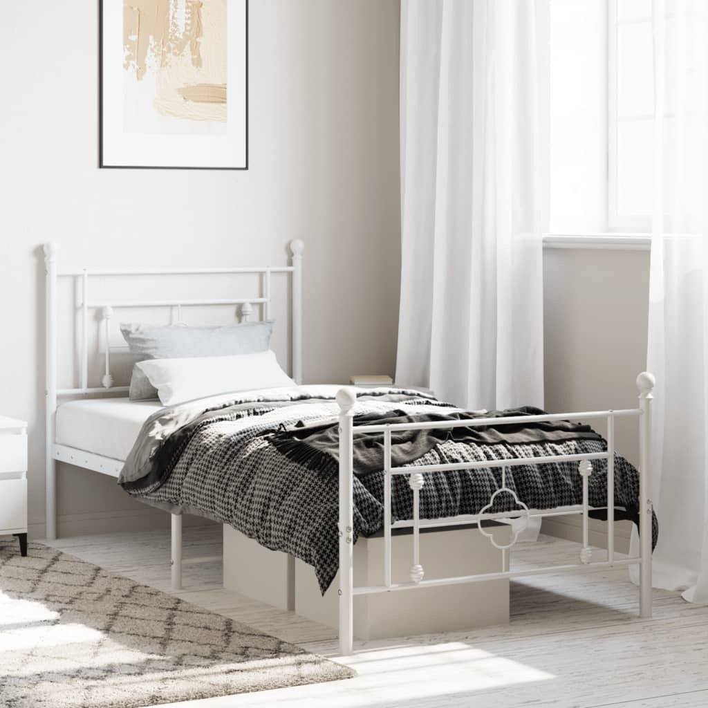 Metal Bed Frame with Headboard and Footboard White 100x190 cm