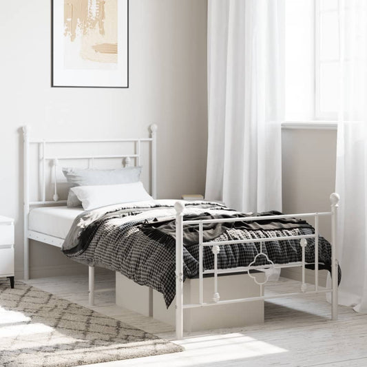 Metal Bed Frame with Headboard and Footboard White 100x190 cm