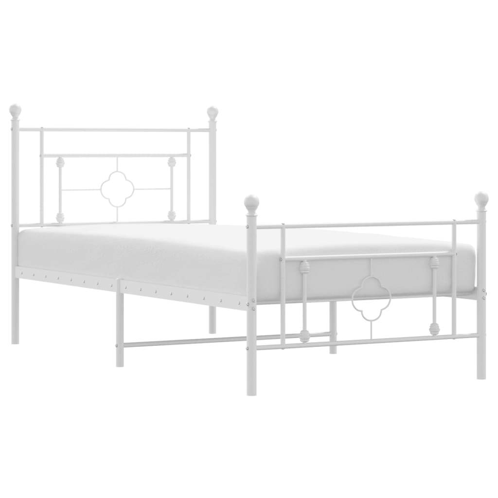 Metal Bed Frame with Headboard and Footboard White 100x190 cm