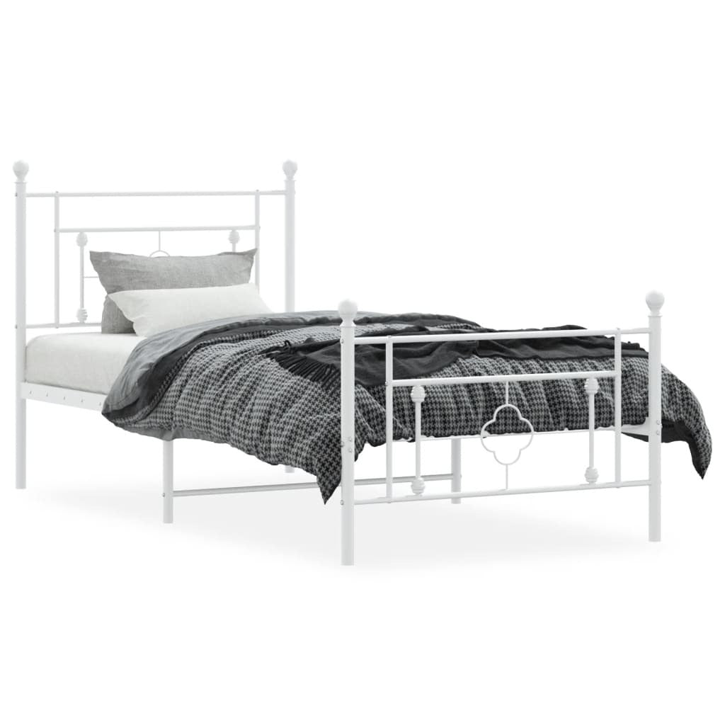 Metal Bed Frame with Headboard and Footboard White 100x190 cm