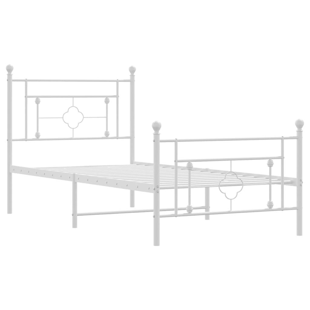 Metal Bed Frame with Headboard and Footboard White 100x190 cm