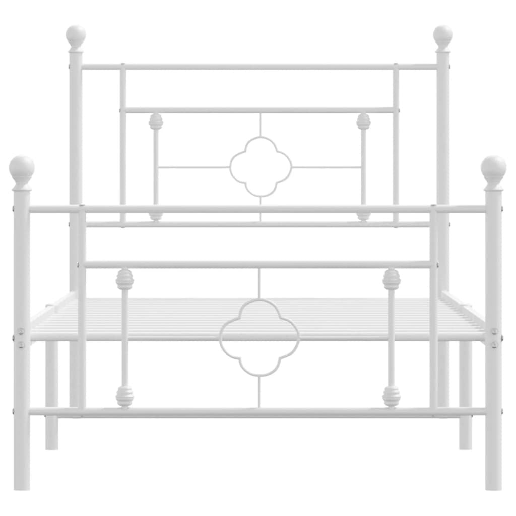 Metal Bed Frame with Headboard and Footboard White 100x190 cm