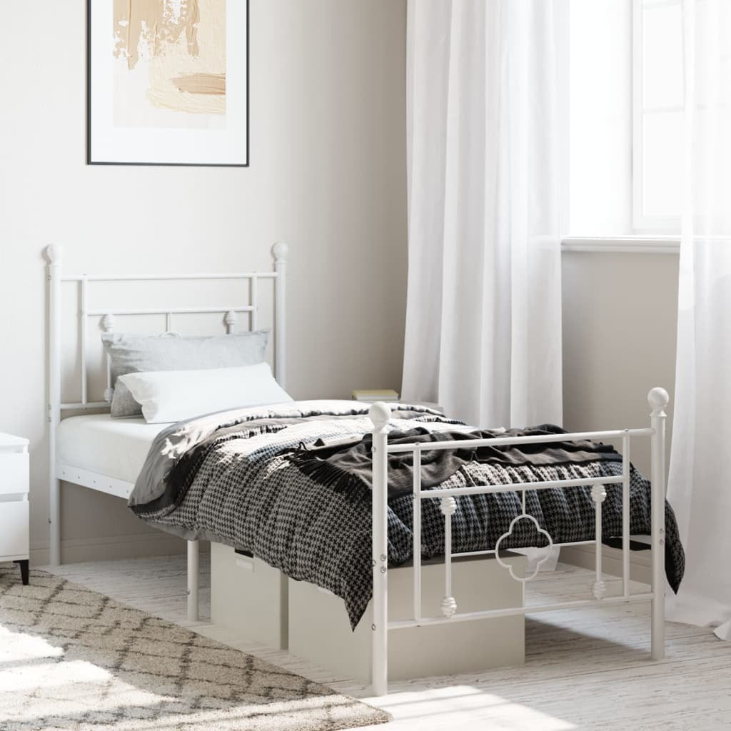 Metal Bed Frame with Headboard and Footboard White 80x200 cm