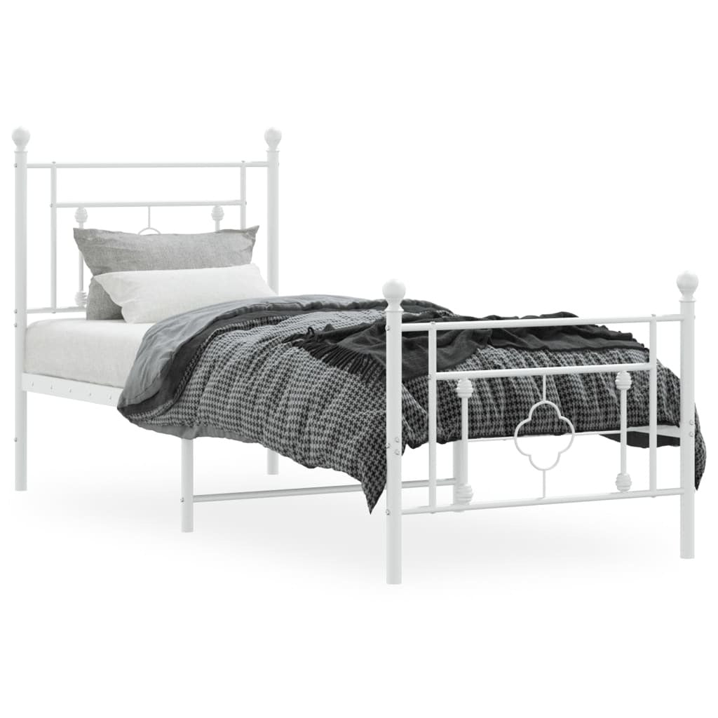 Metal Bed Frame with Headboard and Footboard White 80x200 cm