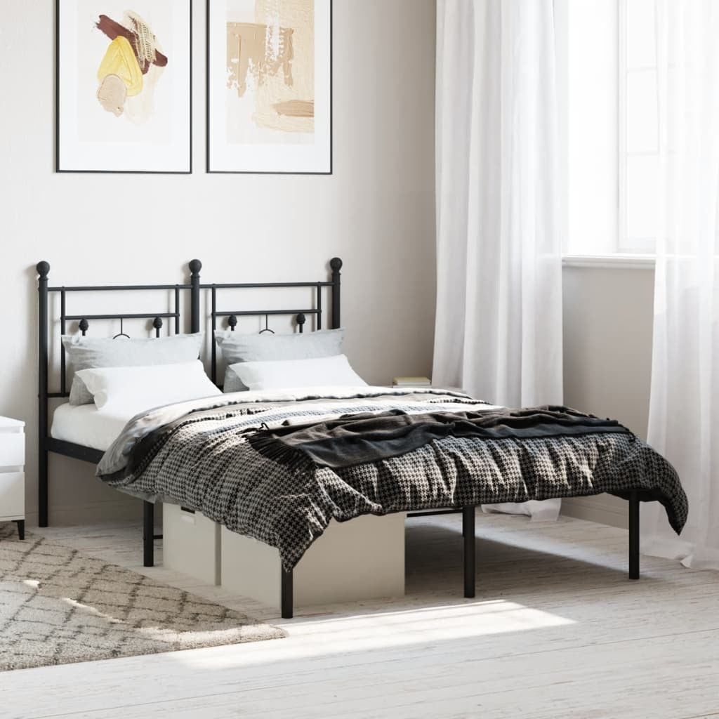 Metal Bed Frame with Headboard Black 120x200 cm