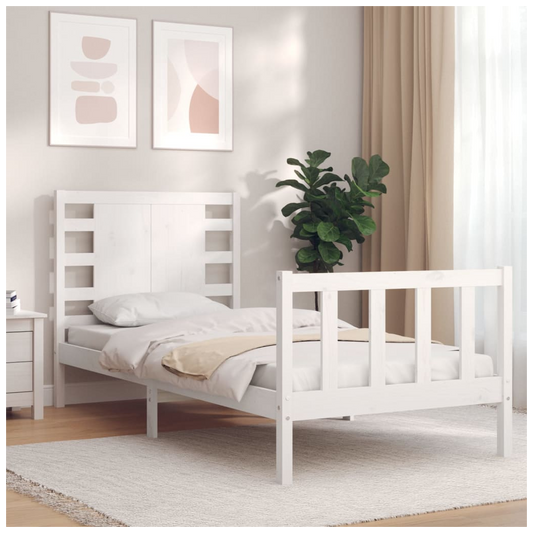 Bed Frame with Headboard White Small Single Solid Wood