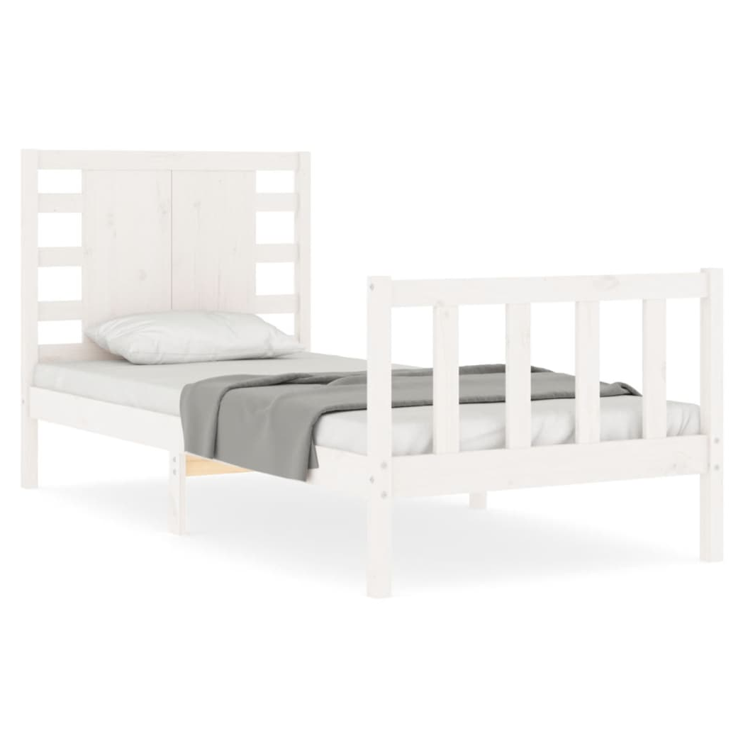 Bed Frame with Headboard White Small Single Solid Wood
