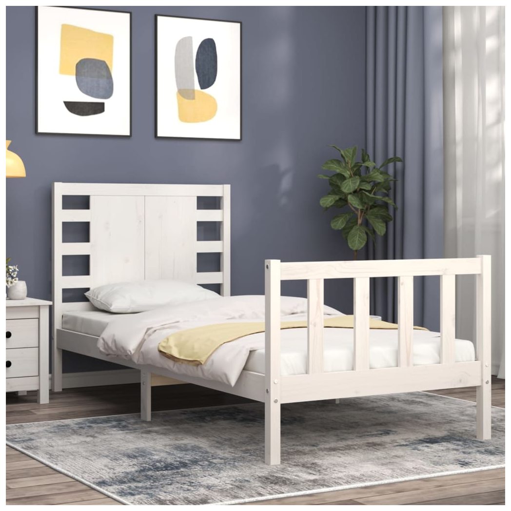 Bed Frame with Headboard White Small Single Solid Wood