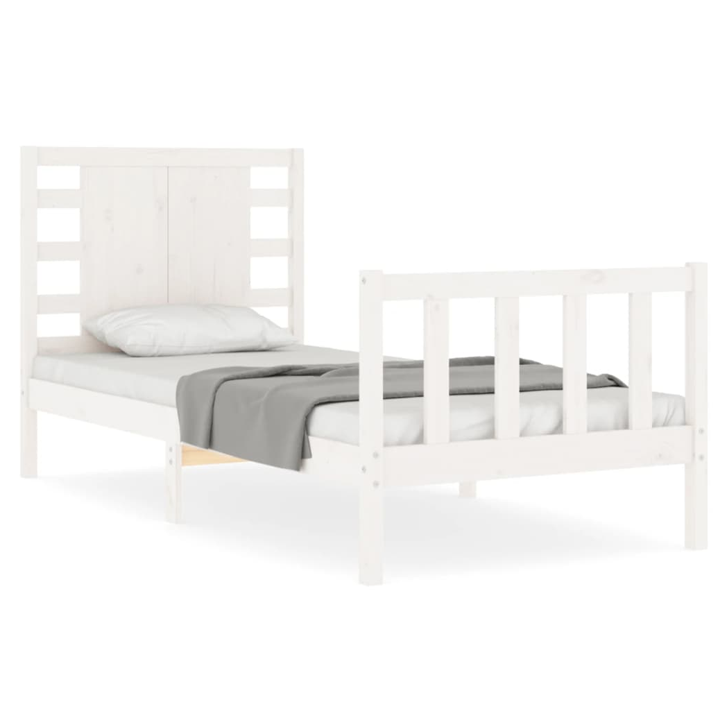 Bed Frame with Headboard White Small Single Solid Wood