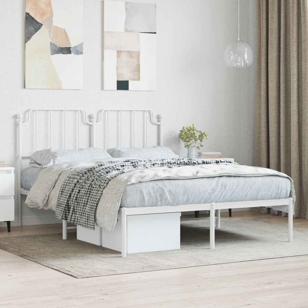Metal Bed Frame with Headboard White 150x200 cm King Size