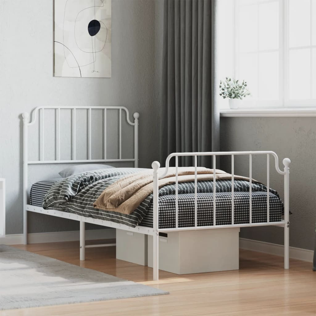 Metal Bed Frame with Headboard and Footboard?White 90x200 cm