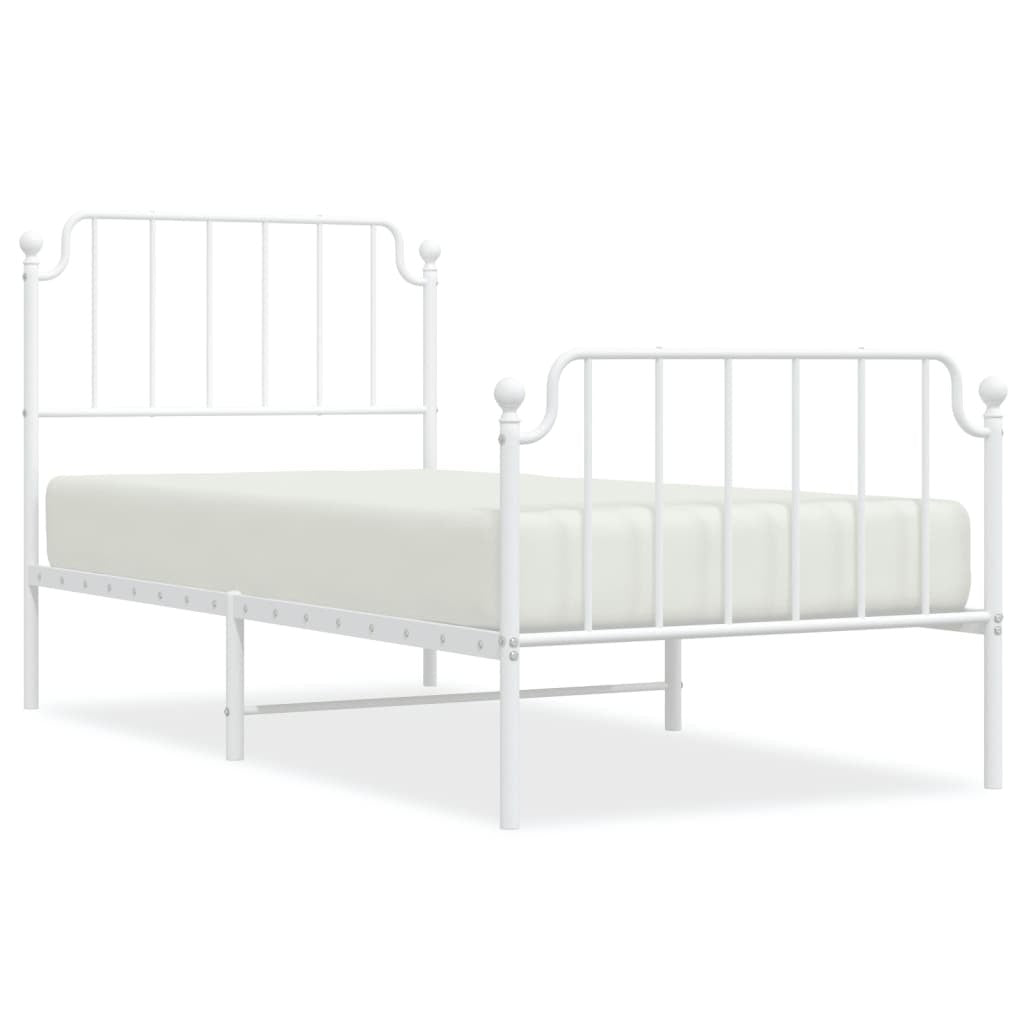 Metal Bed Frame with Headboard and Footboard?White 90x200 cm