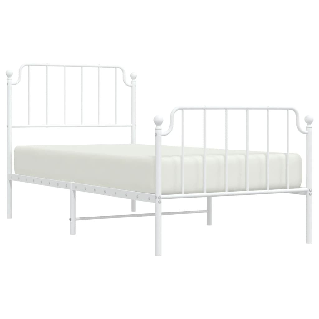 Metal Bed Frame with Headboard and Footboard?White 90x200 cm