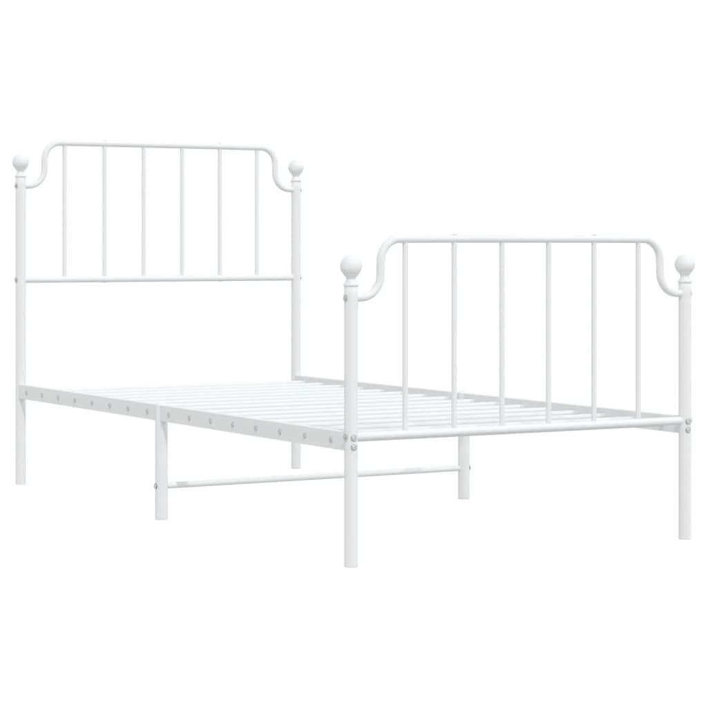 Metal Bed Frame with Headboard and Footboard?White 90x200 cm