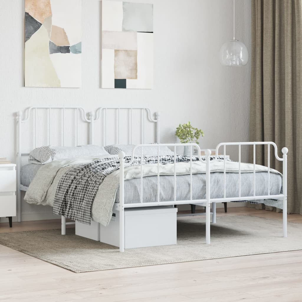 Metal Bed Frame with Headboard and Footboard?White 135x190 cm Double