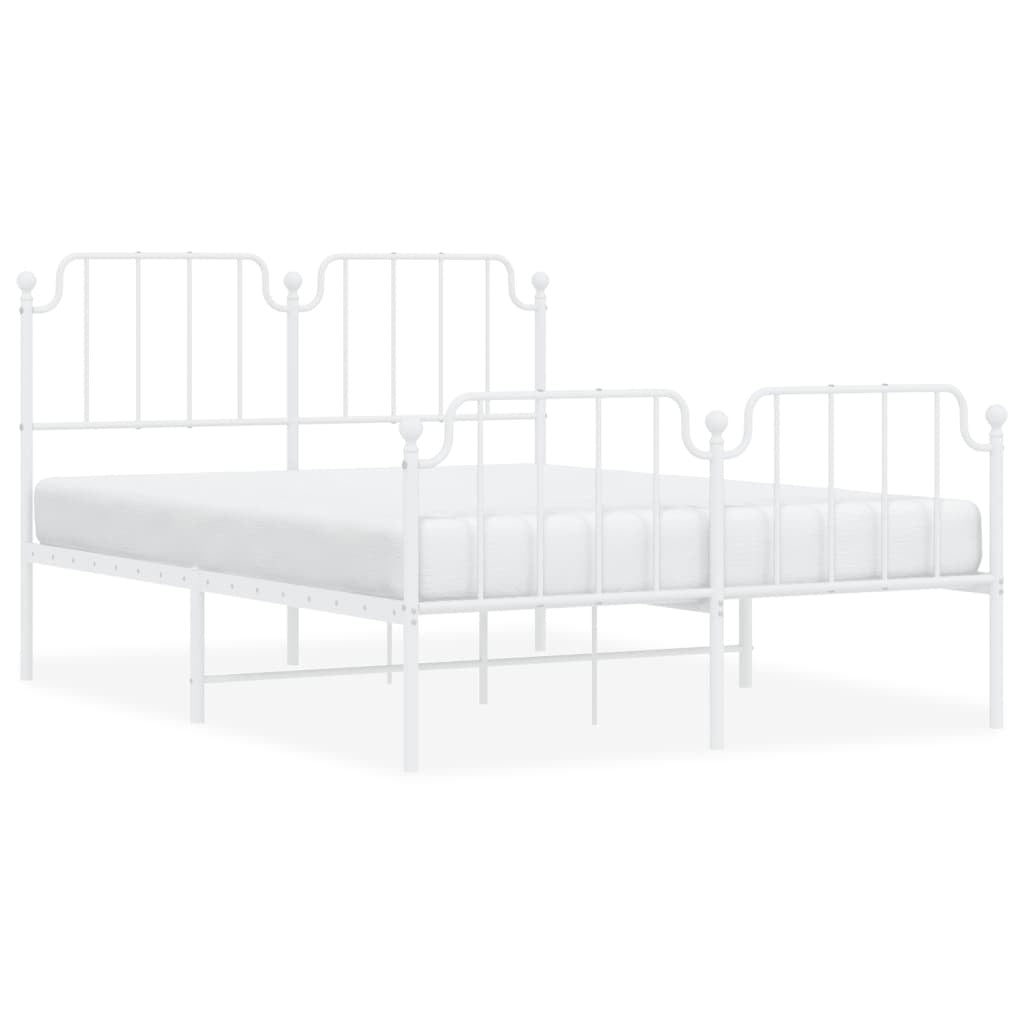Metal Bed Frame with Headboard and Footboard?White 135x190 cm Double