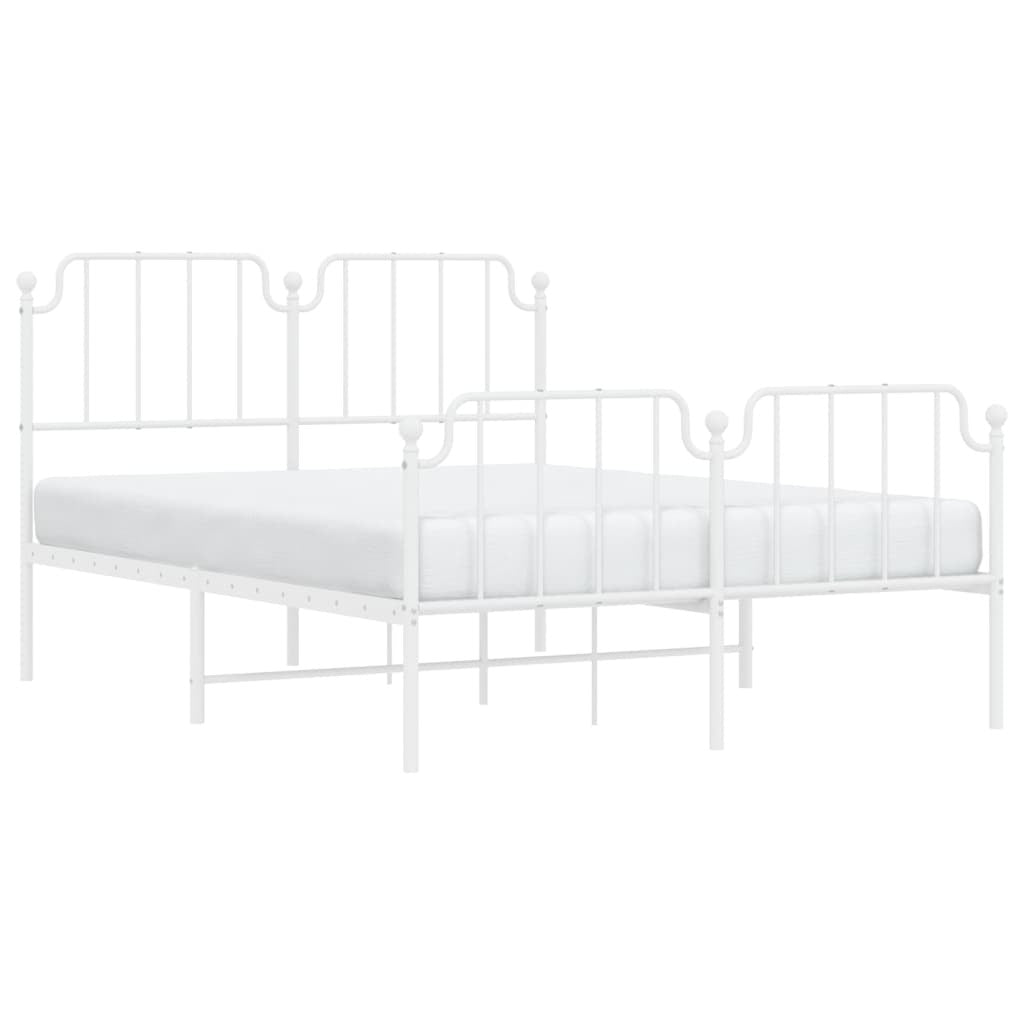 Metal Bed Frame with Headboard and Footboard?White 135x190 cm Double