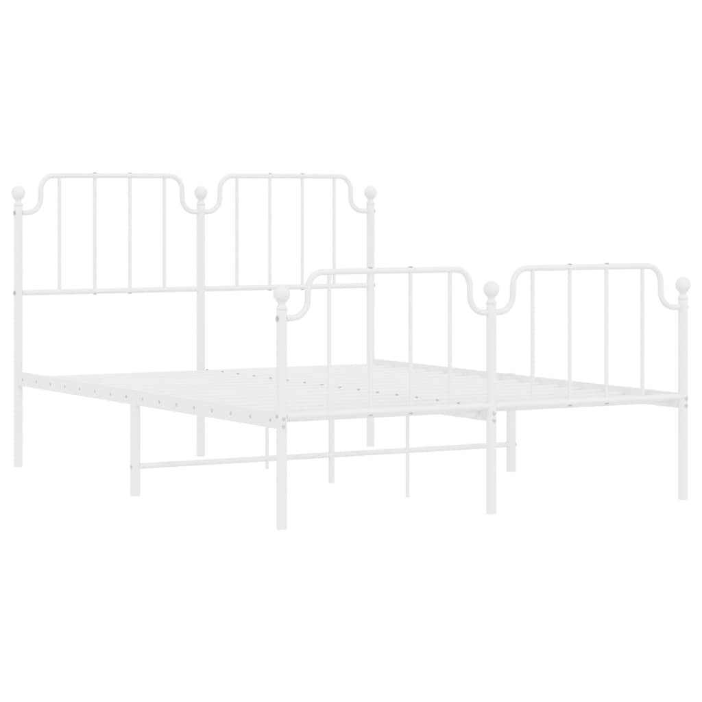 Metal Bed Frame with Headboard and Footboard?White 135x190 cm Double
