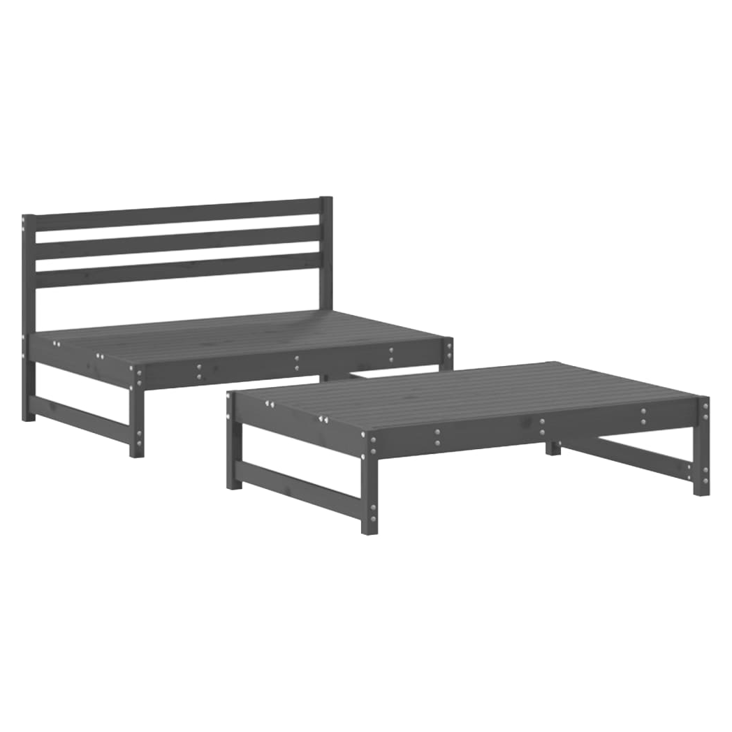2 Piece Garden Lounge Set Grey Solid Wood Pine