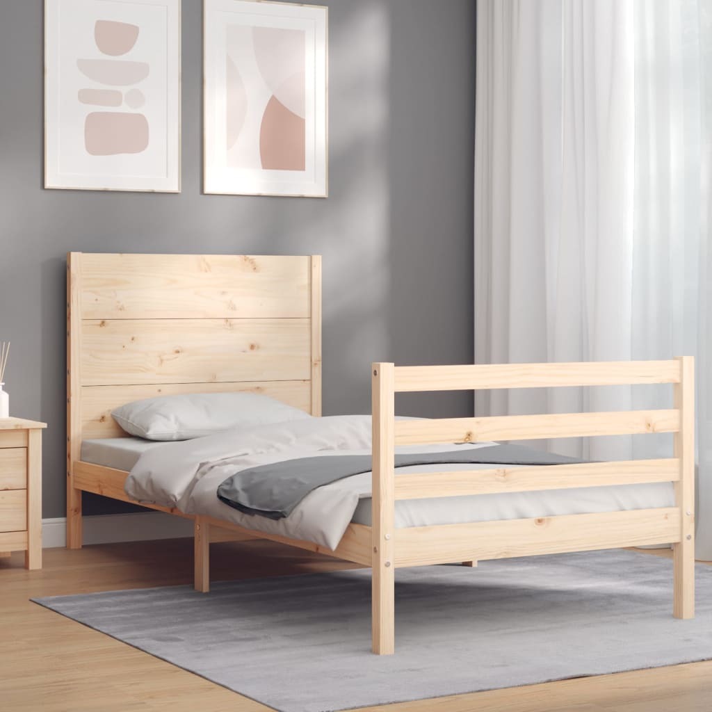 Bed Frame with Headboard Small Single Solid Wood
