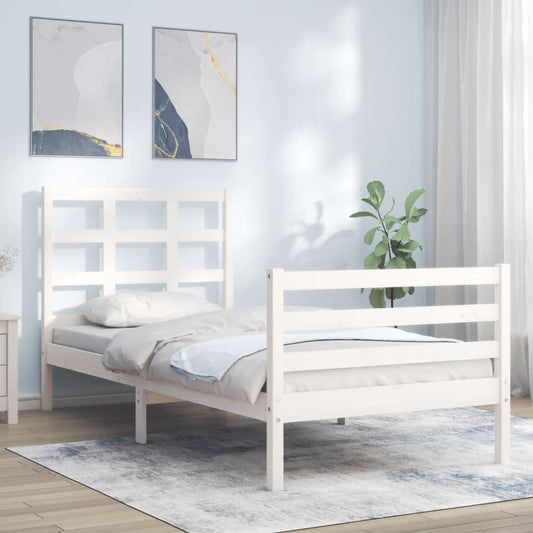 Bed Frame with Headboard White Small Single Solid Wood