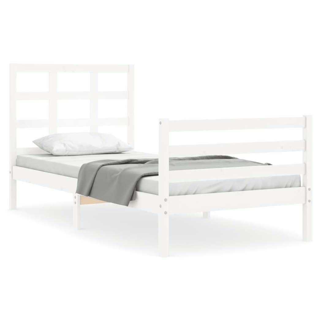 Bed Frame with Headboard White Small Single Solid Wood