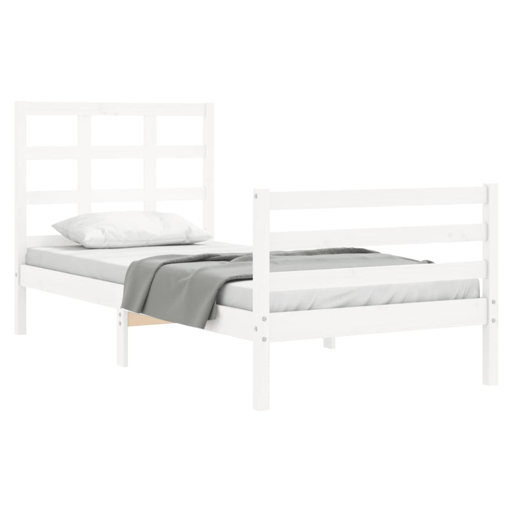 Bed Frame with Headboard White Small Single Solid Wood