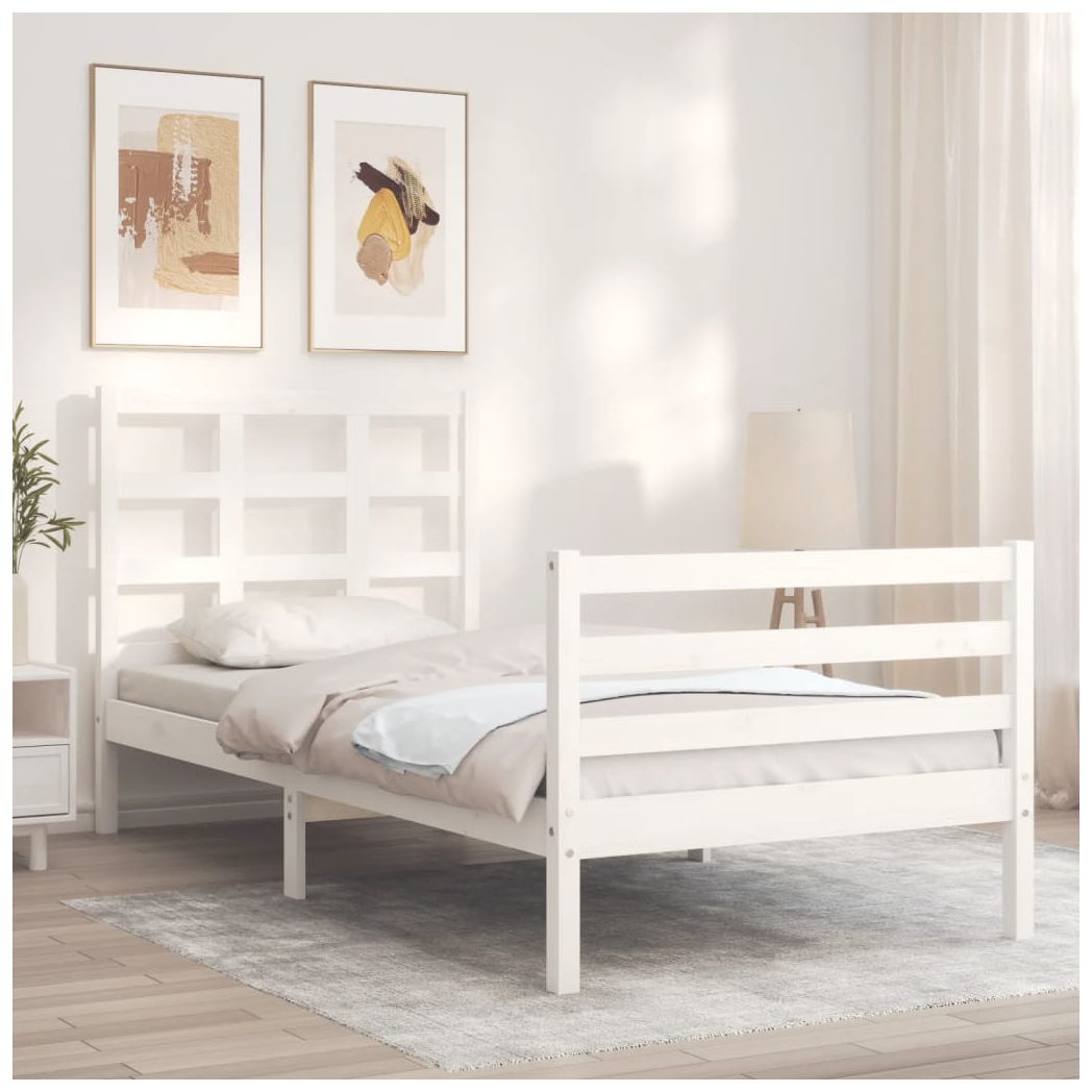 Bed Frame with Headboard White Small Single Solid Wood