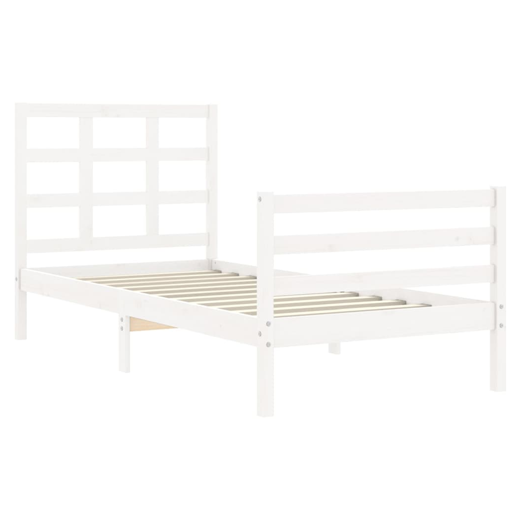 Bed Frame with Headboard White Small Single Solid Wood