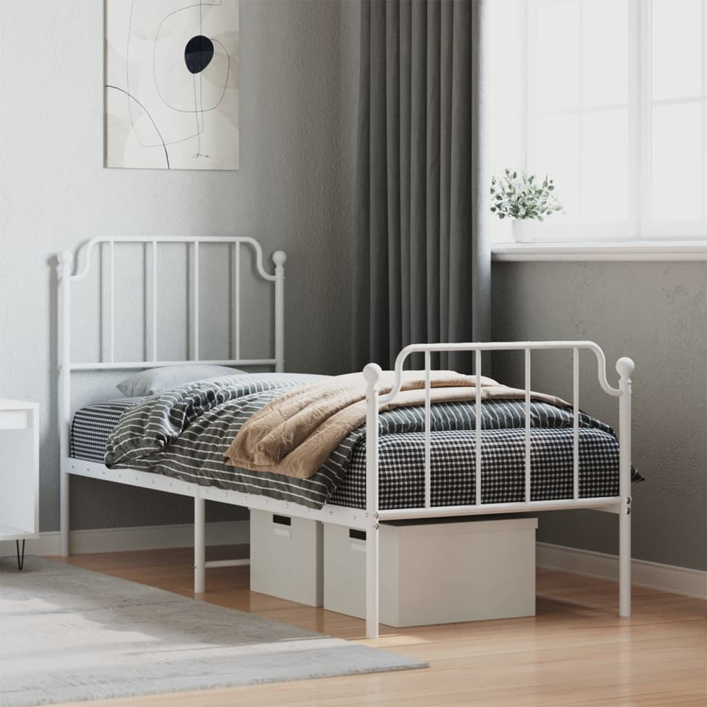 Metal Bed Frame with Headboard and Footboard?White 75x190 cm Small Single