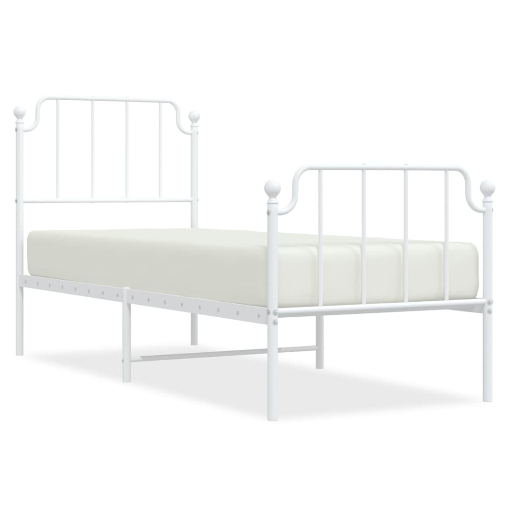 Metal Bed Frame with Headboard and Footboard?White 75x190 cm Small Single