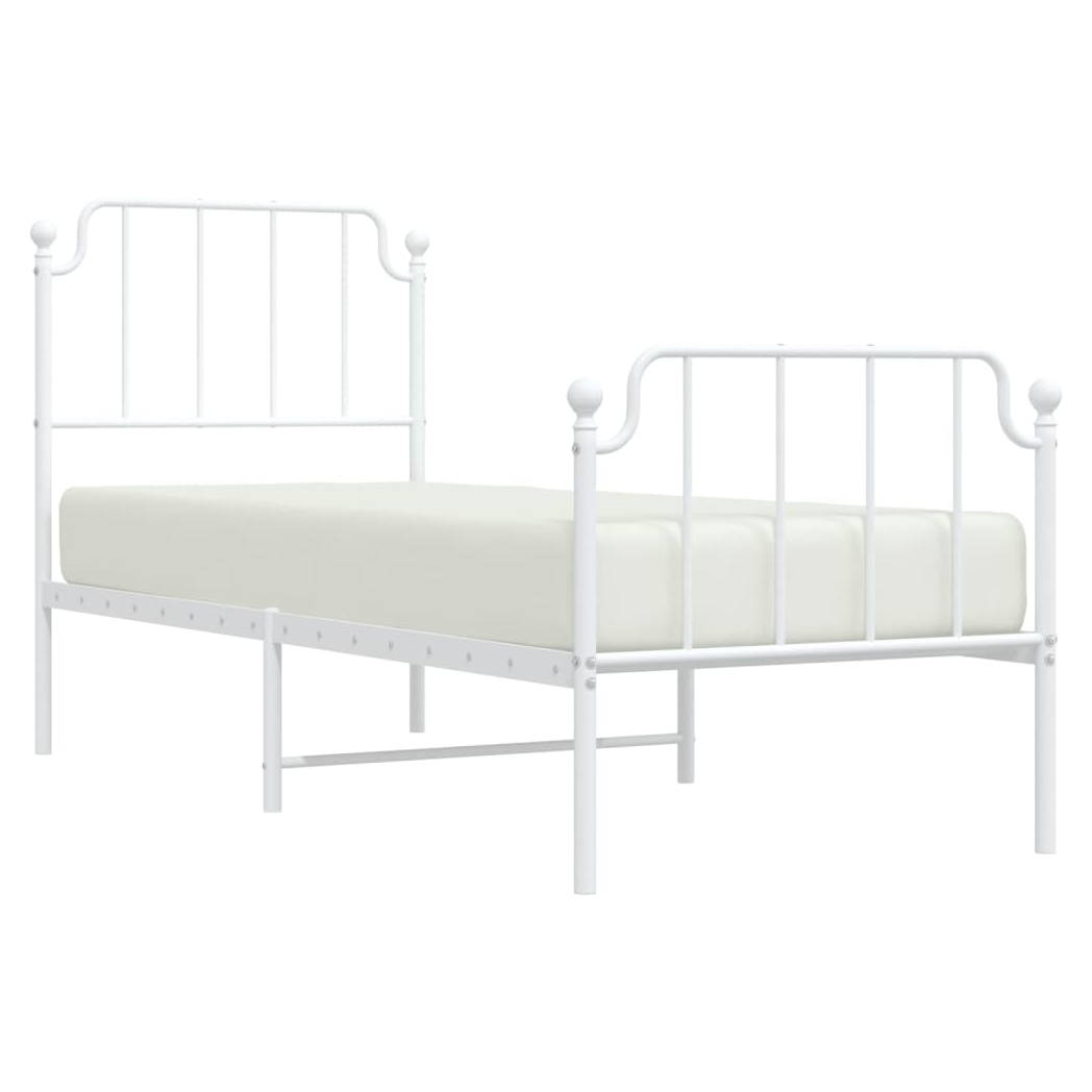 Metal Bed Frame with Headboard and Footboard?White 75x190 cm Small Single