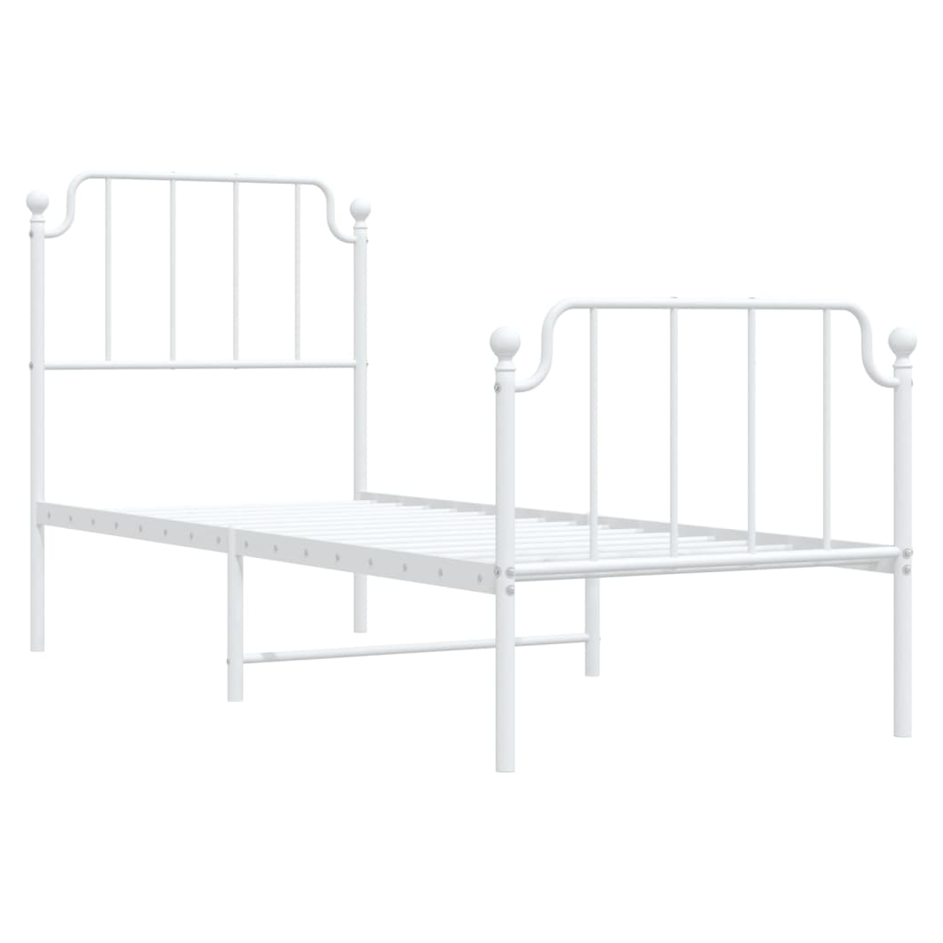 Metal Bed Frame with Headboard and Footboard?White 75x190 cm Small Single
