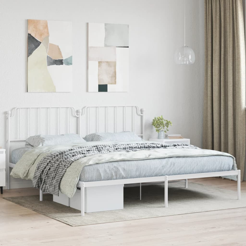 Metal Bed Frame with Headboard White 193x203 cm