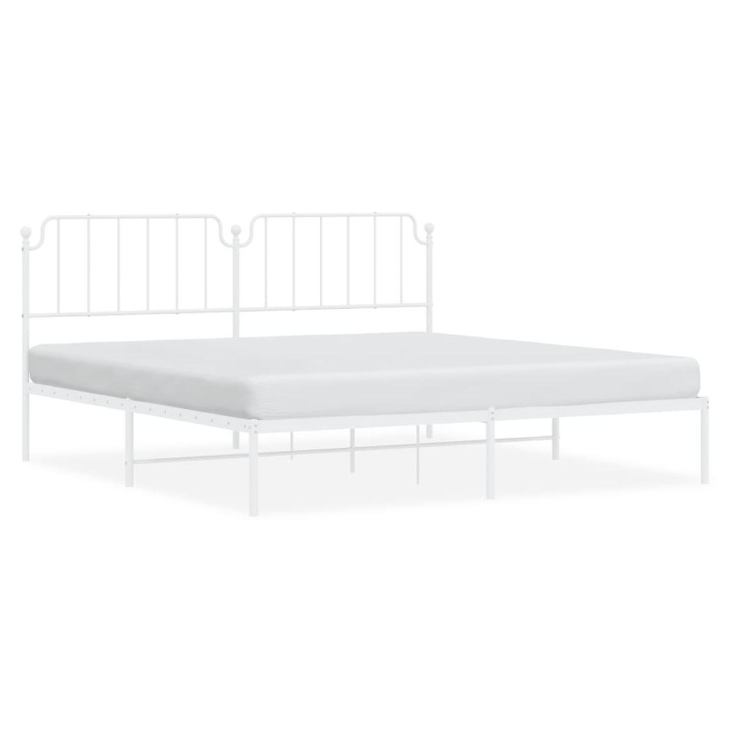 Metal Bed Frame with Headboard White 193x203 cm