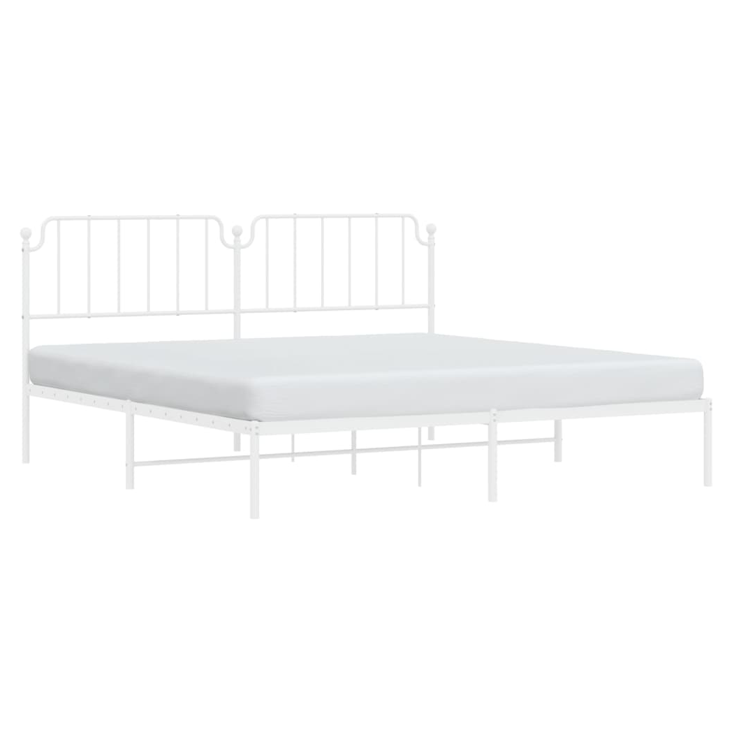 Metal Bed Frame with Headboard White 193x203 cm