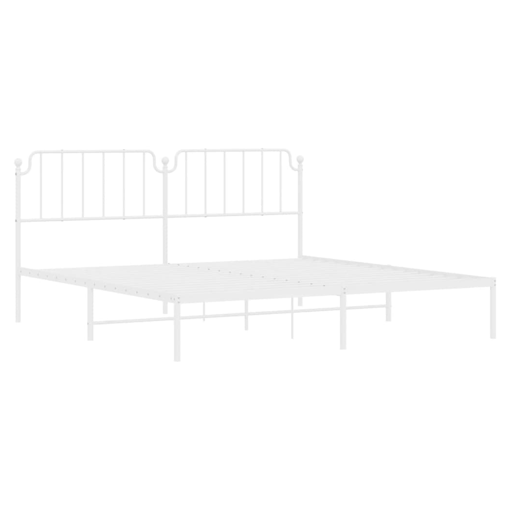 Metal Bed Frame with Headboard White 193x203 cm
