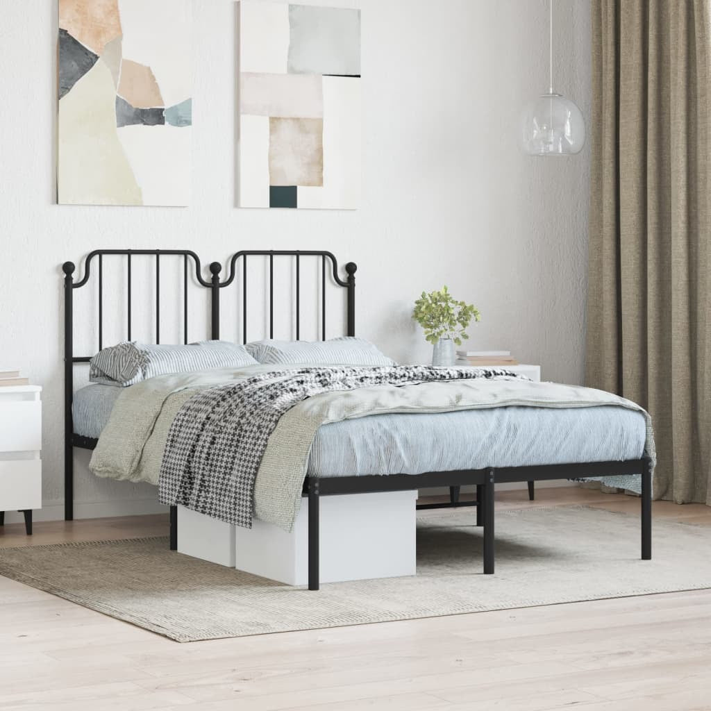 Metal Bed Frame with Headboard Black 120x200 cm