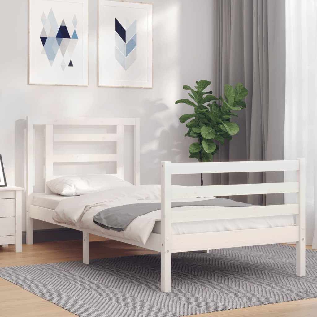Bed Frame with Headboard White Small Single Solid Wood