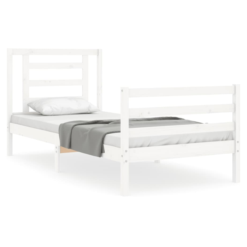 Bed Frame with Headboard White Small Single Solid Wood
