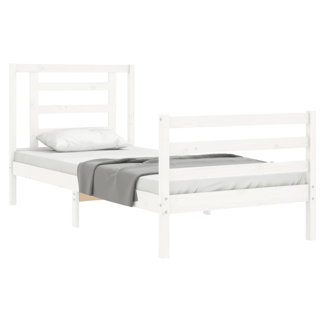 Bed Frame with Headboard White Small Single Solid Wood