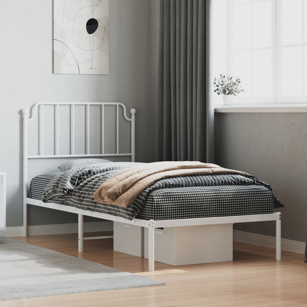 Metal Bed Frame with Headboard White 90x200 cm
