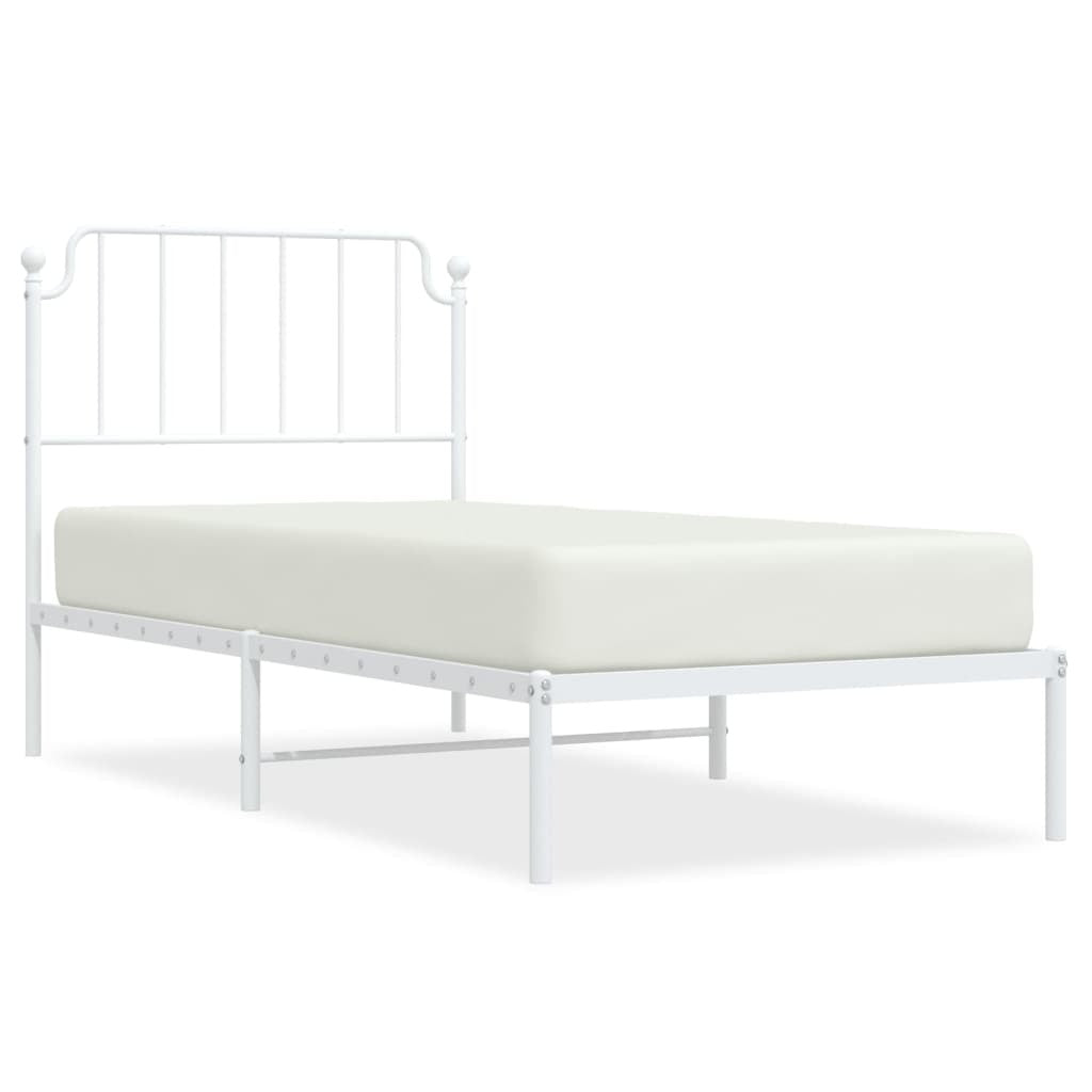 Metal Bed Frame with Headboard White 90x200 cm