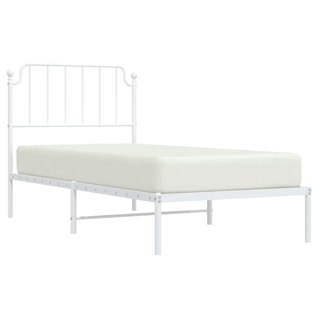 Metal Bed Frame with Headboard White 90x200 cm