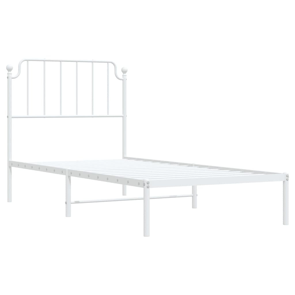 Metal Bed Frame with Headboard White 90x200 cm
