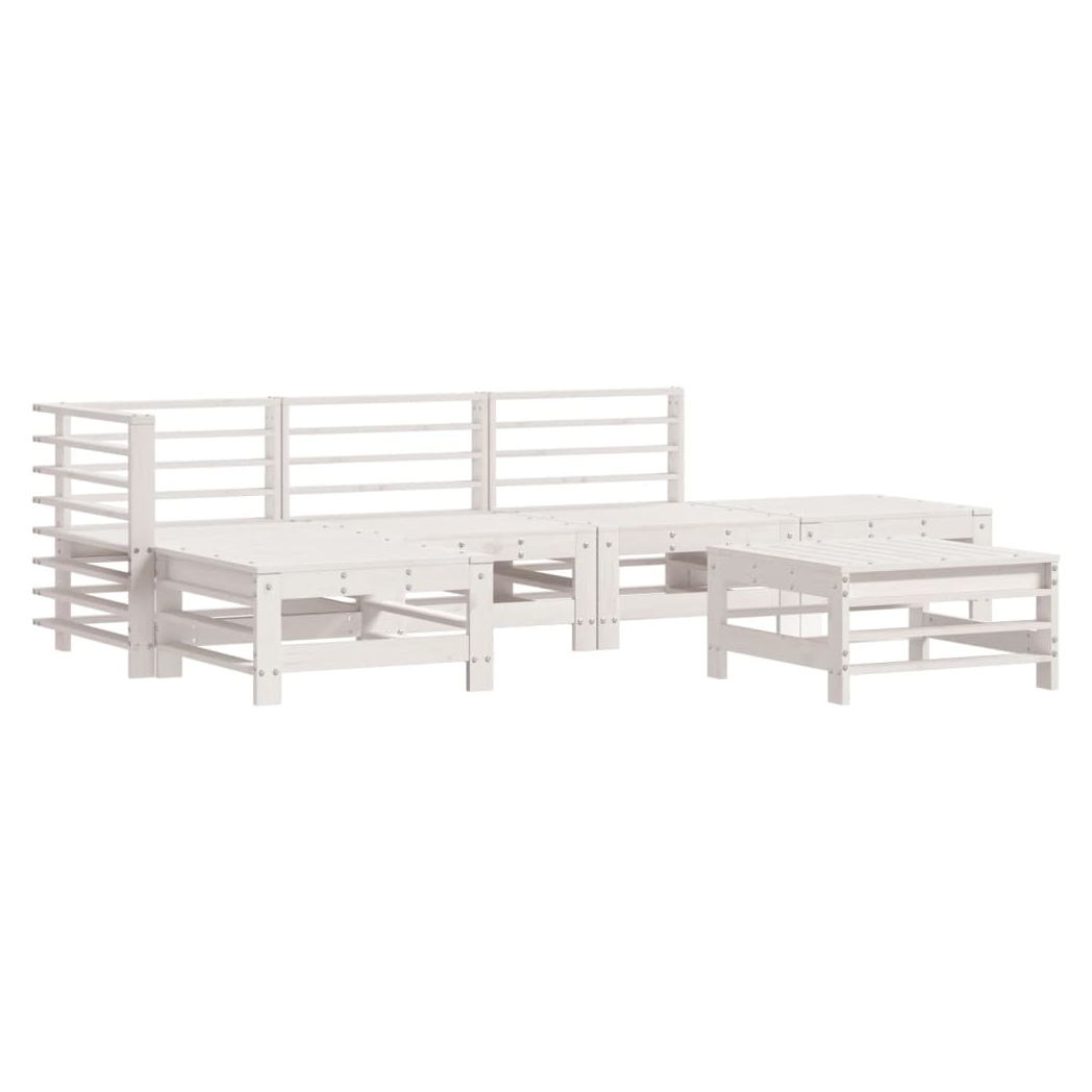 6 Piece Garden Lounge Set White Solid Wood Pine