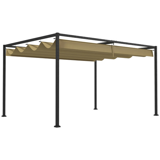 4x3(m) Metal Pergola Gazebo Patio Sunshelter Retractable Canopy Khaki