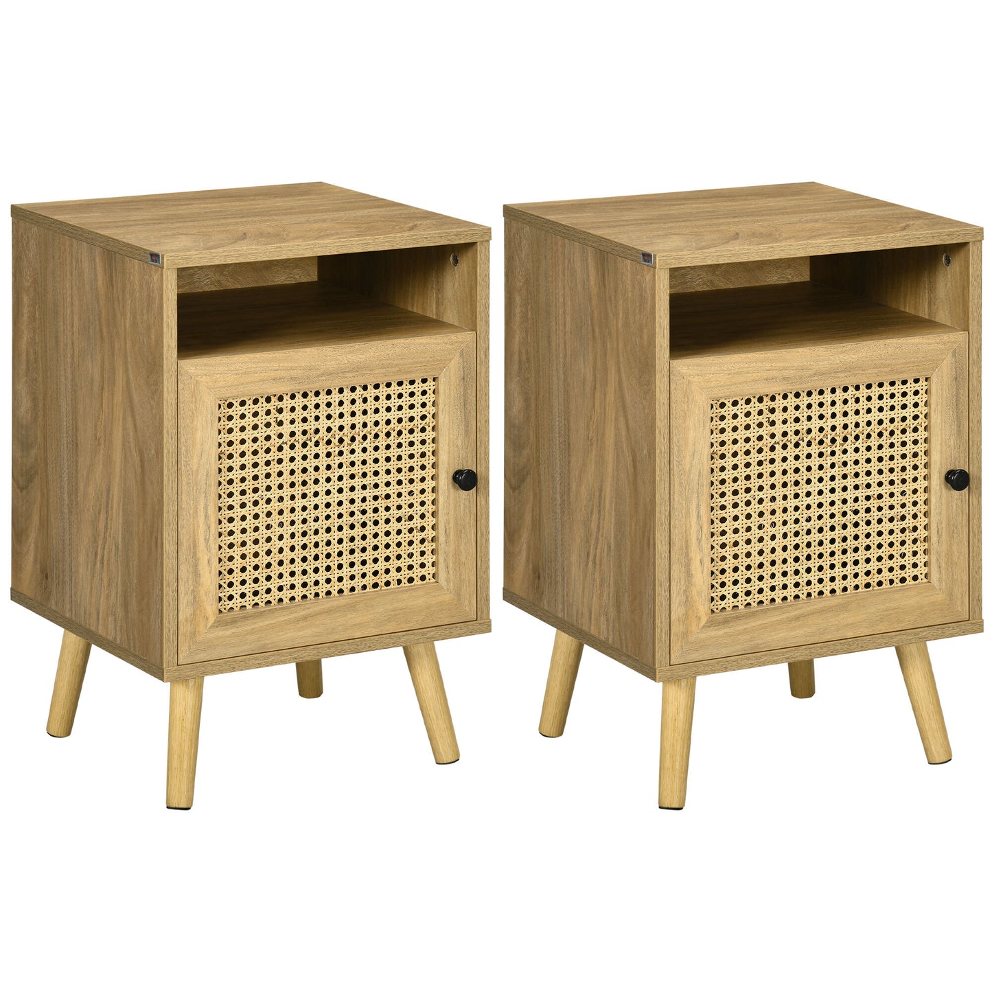 SvvalkaNightstand, Rattan Bedside Table, Sofa Side Table w/ Cabinet, Shelf